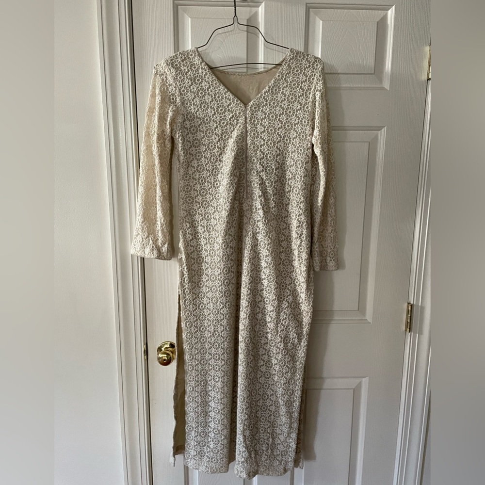 NEW CREAM OFF WHITE CROCHET LACE LONG KURTA SIZE S